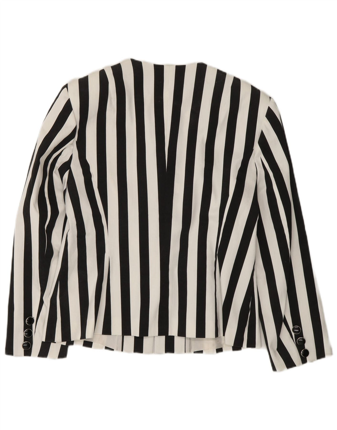 Jaqueta blazer feminina vintage com 5 botões Reino Unido 12 algodão listrado preto médio