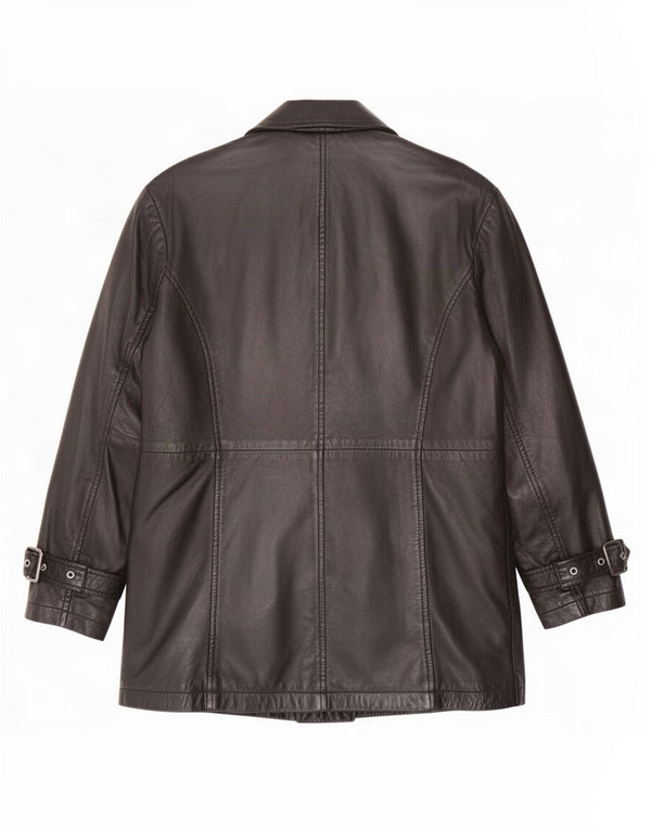 Jaqueta de couro grande vintage feminina UK 10 pequena preta