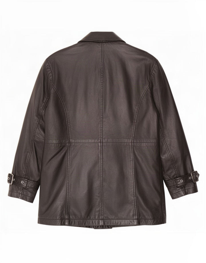 Jaqueta de couro grande vintage feminina UK 10 pequena preta