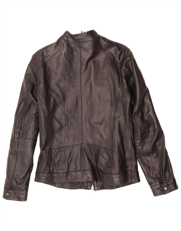 Jaqueta de motociclista de couro feminino vintage IT 44 couro preto médio