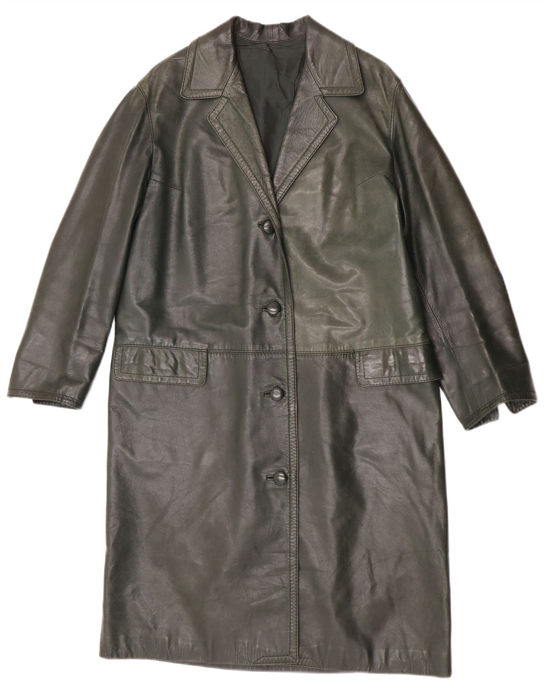 Casaco de couro feminino vintage UK 14 verde médio
