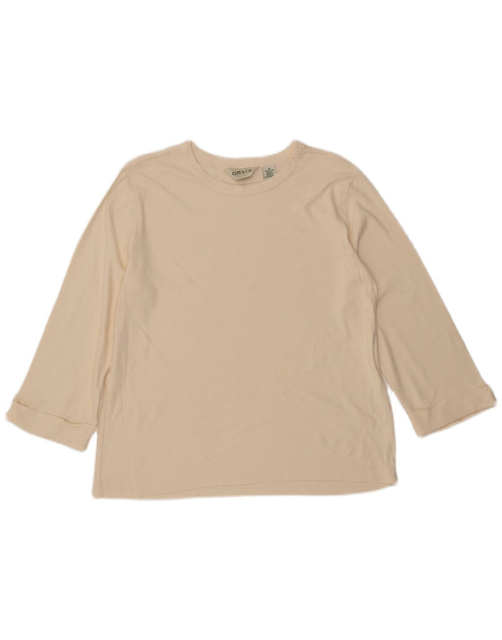ORVIS Top feminino oversized manga 3/4 Reino Unido 14 algodão bege médio