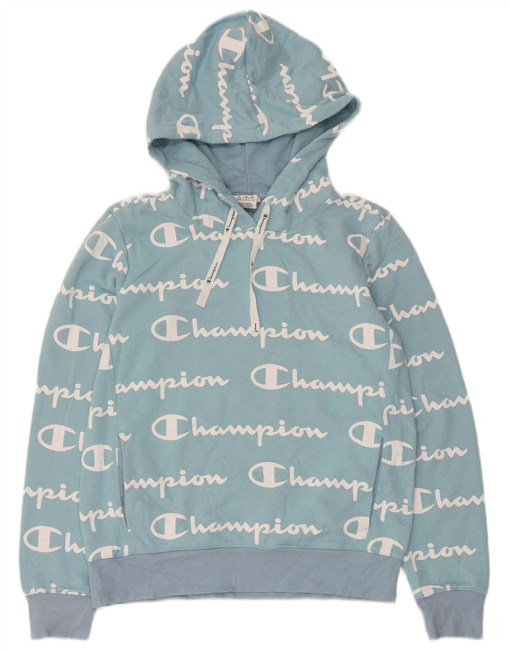 CHAMPION Suéter com capuz gráfico feminino UK 12 azul médio