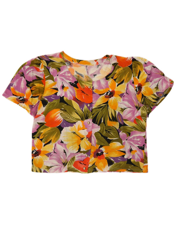 Blusa feminina vintage de manga curta UK 16 grande floral multicolorida