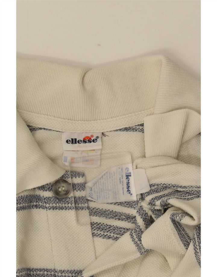 Camisa polo masculina Ellesse Reino Unido 38 algodão listrado branco médio