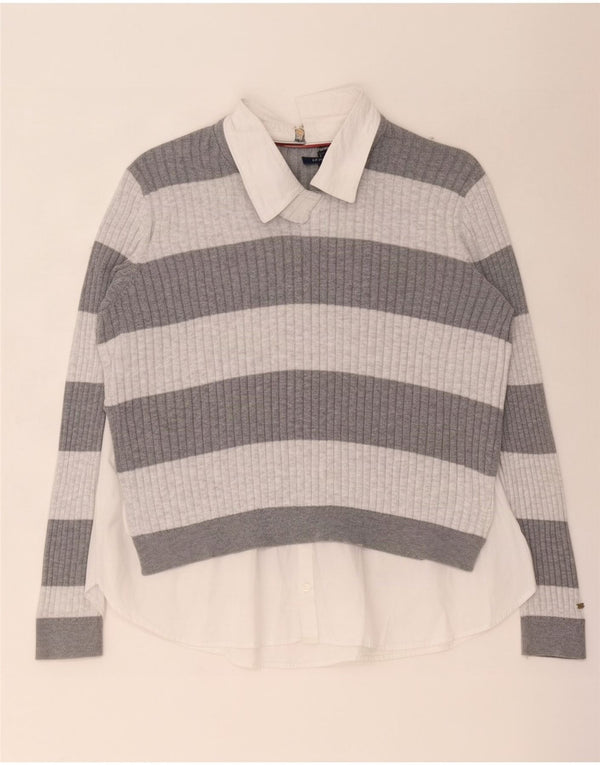 Blusa feminina Tommy Hilfiger UK 14 algodão listrado cinza médio