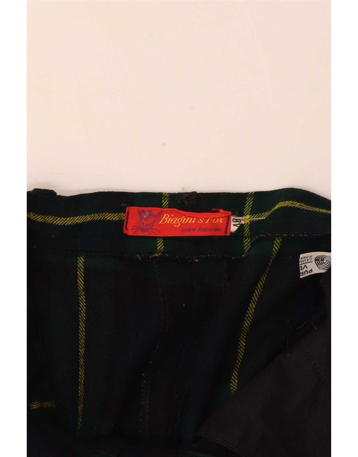 Calça feminina vintage W28 L29 azul marinho xadrez lã