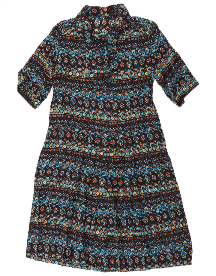 Vestido vintage feminino com amarração frontal em linha A Reino Unido 14 médio floral multicolorido