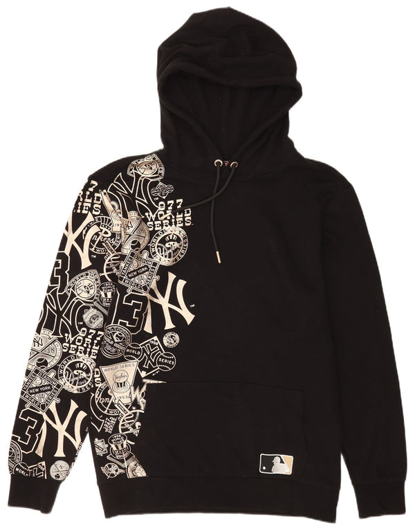 Majestic Mens New York Graphic moletom com capuz médio algodão preto
