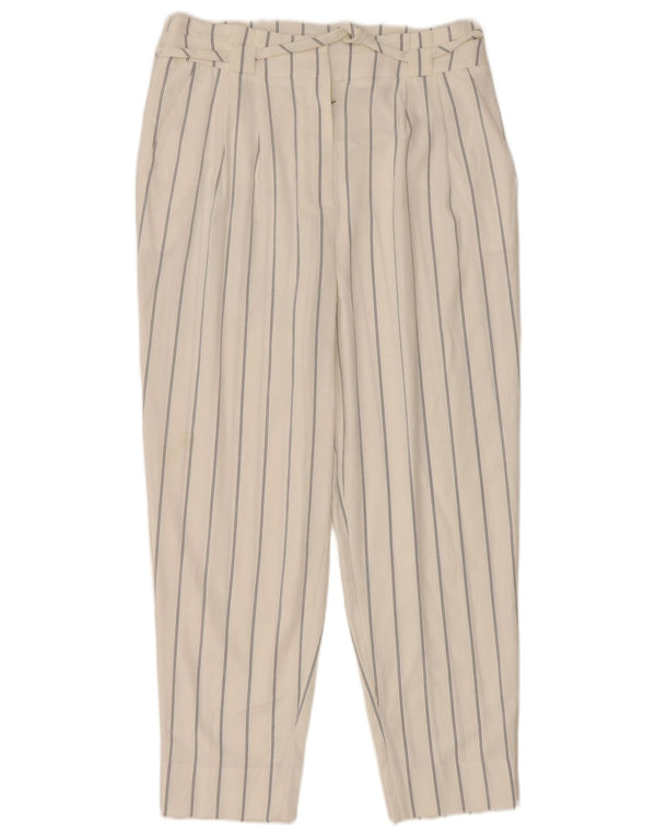 Calças cortadas femininas MINT VELVET Reino Unido 10 pequenas W32 L25 listradas brancas