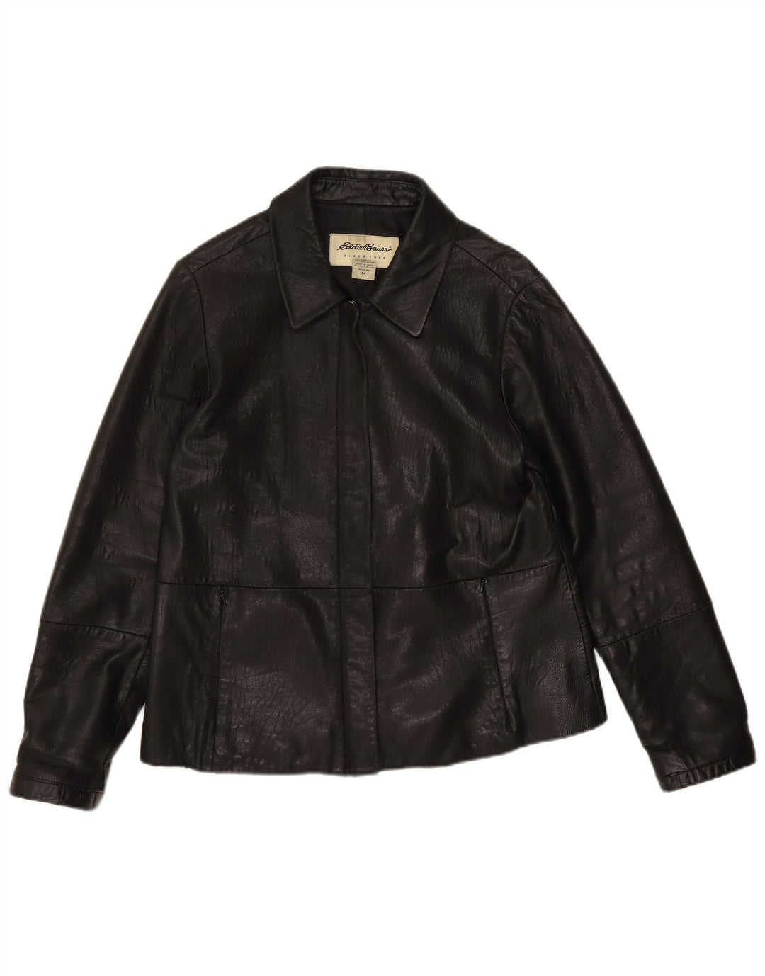 Jaqueta de couro feminina EDDIE BAUER Reino Unido 14 couro preto médio