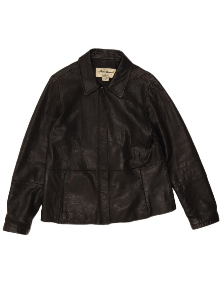 Jaqueta de couro feminina EDDIE BAUER Reino Unido 14 couro preto médio