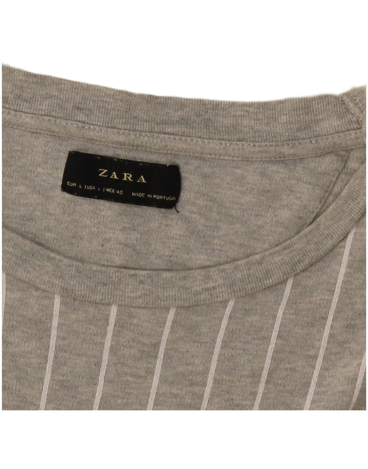 Camiseta masculina ZARA grande listrada cinza