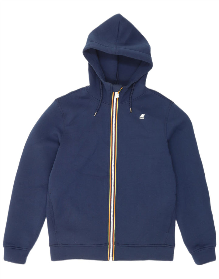 Suéter masculino com capuz e zíper K-Way poliéster azul marinho médio