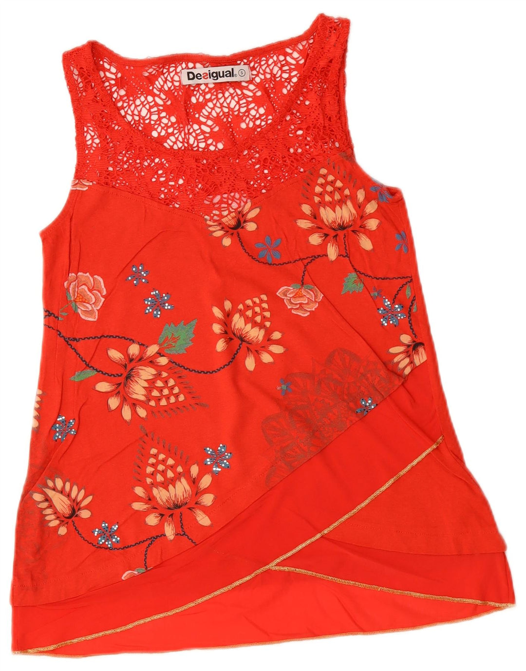 Blusa feminina sem mangas DESIGUAL UK 10 pequeno algodão floral vermelho