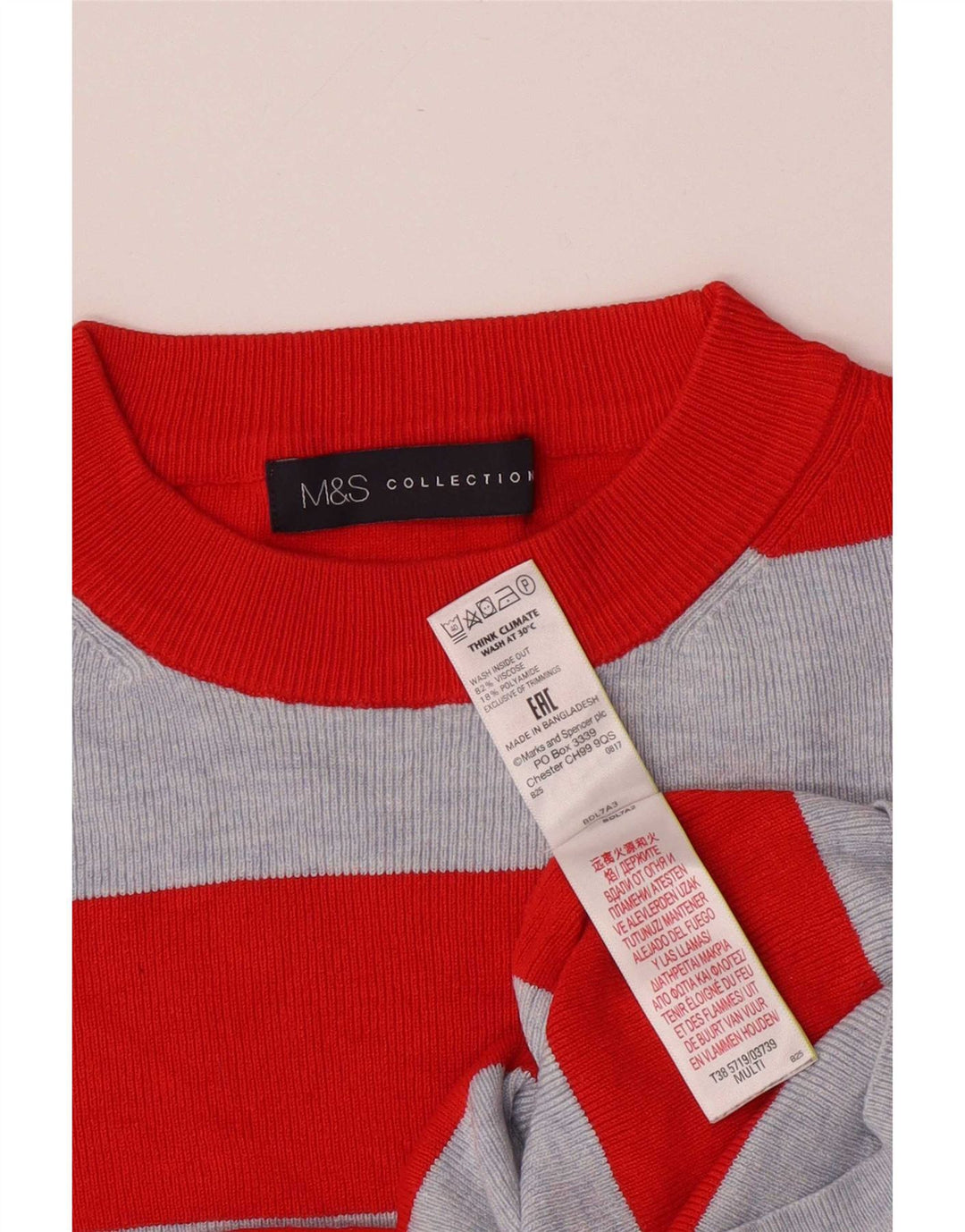 Top feminino Marks & Spencer de manga comprida UK 10 pequeno listrado multicolorido