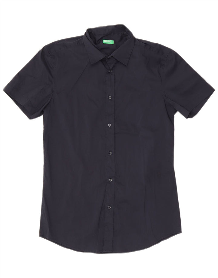 Camisa masculina de manga curta Benetton média azul marinho