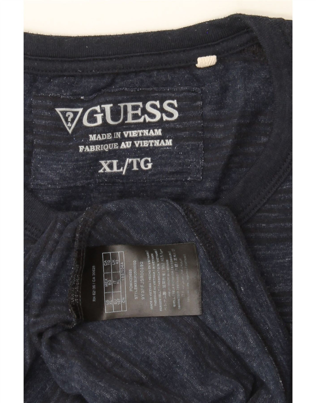 GUESS Mens T-Shirt Top XL Blue Striped Cotton Vintage Guess and Second-Hand Guess from Messina Hembry 