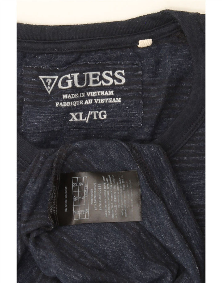 GUESS Mens T-Shirt Top XL Blue Striped Cotton Vintage Guess and Second-Hand Guess from Messina Hembry 