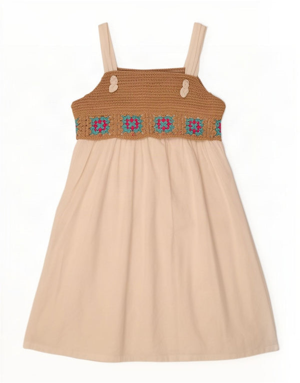 Vestido feminino Benetton sem mangas em linha A UK 10 pequeno bloco colorido branco
