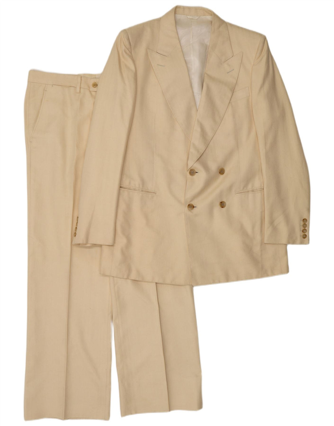 Terno masculino vintage de 2 peças grande W34 L30 seda bege