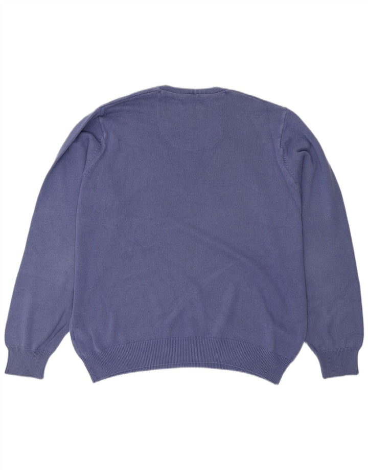 Suéter masculino Marks & Spencer Blue Harbor com decote em V, grande algodão azul