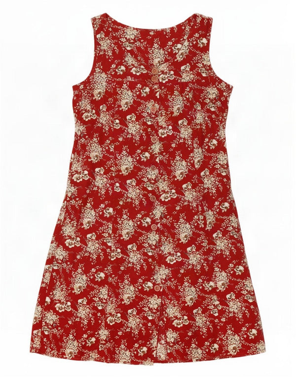 Vestido camisa feminino vintage sem mangas UK 12 médio vermelho floral