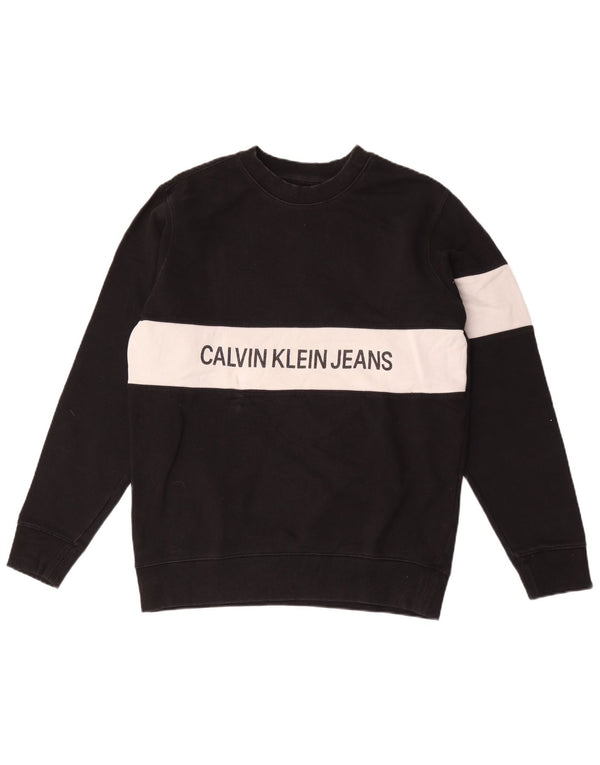 Calvin Klein Jeans moletom gráfico masculino jumper médio preto colorblock