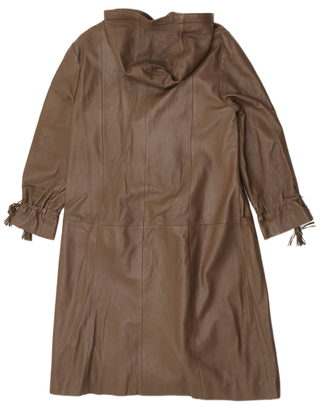 Casaco de couro com capuz feminino vintage UE 38 couro marrom médio