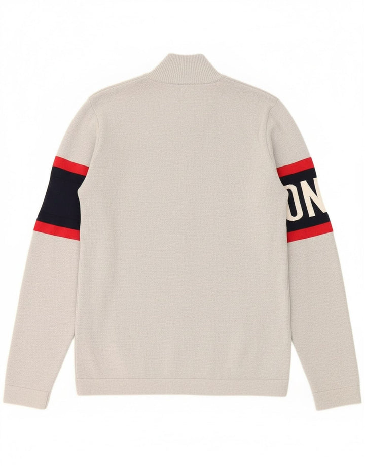 Suéter masculino JACK & JONES com zíper e gola grande em bloco colorido cinza