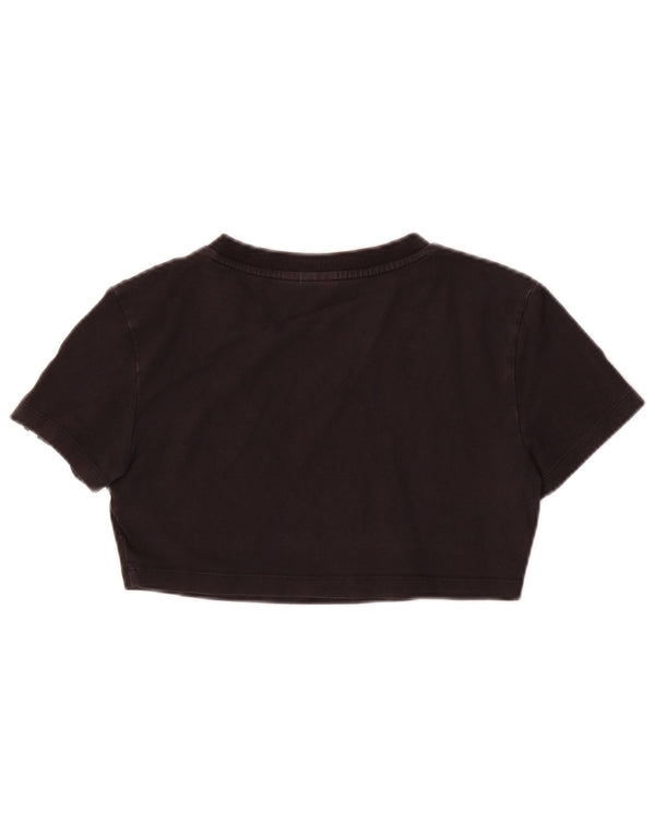 Adidas Womens Crop T-Shirt Top UK 8 Pequeno Algodão Preto