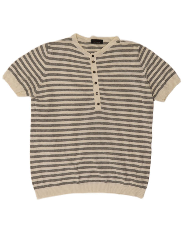 Camisa polo masculina Zara grande listrada cinza