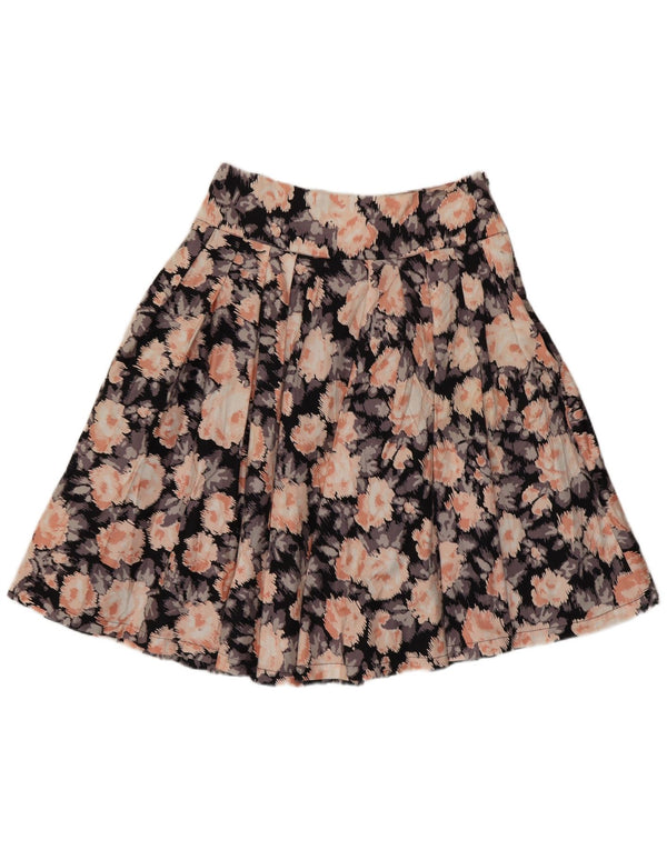Saia plissada feminina Laura Ashley UK 10 pequena W29 floral multicolorida