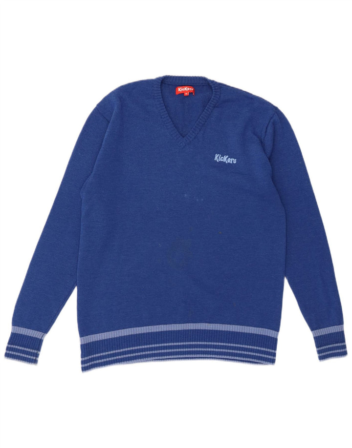 Suéter masculino Kickers com decote em V de lã azul médio