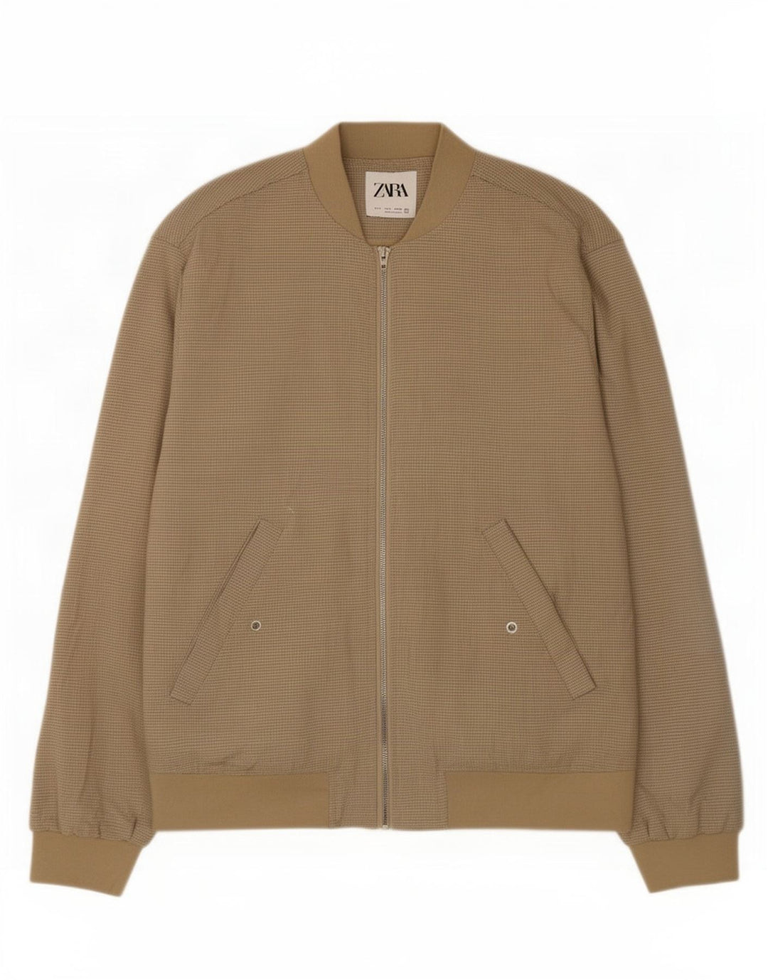 Jaqueta bomber masculina Zara UK 36 poliéster xadrez bege pequeno