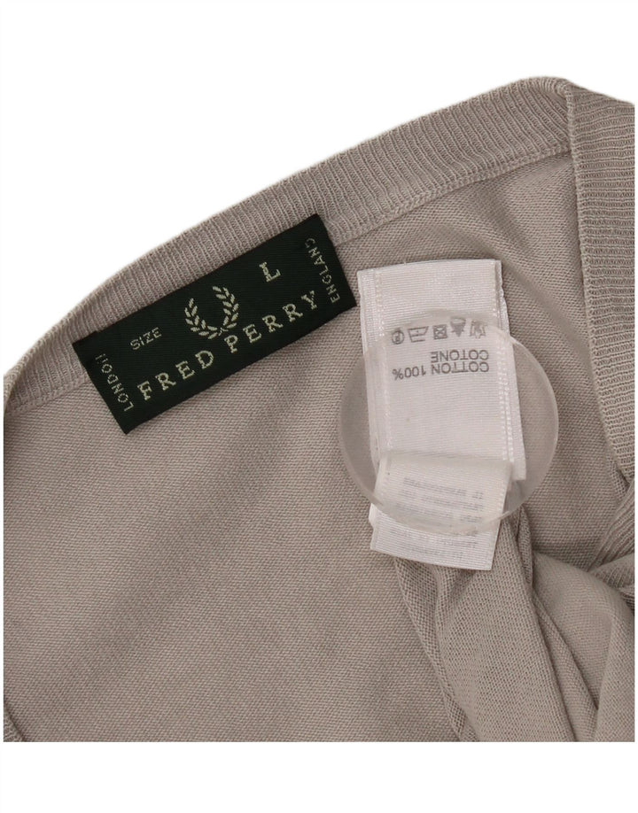 Suéter cardigã masculino Fred Perry grande algodão cinza