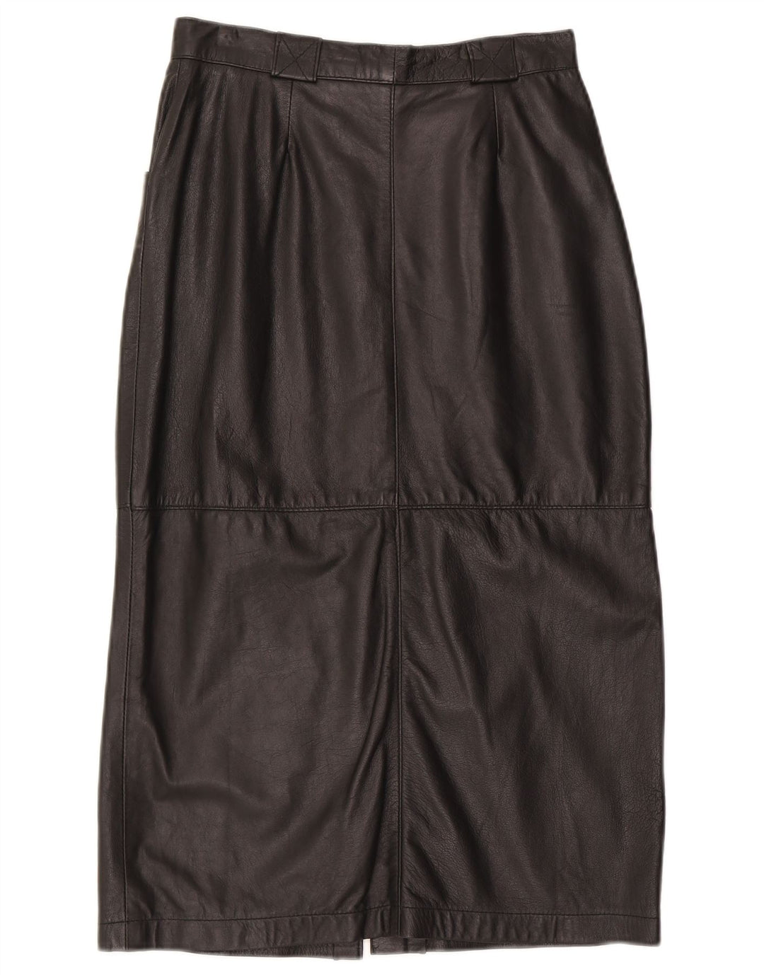 Saia de couro feminina vintage W28 média preta