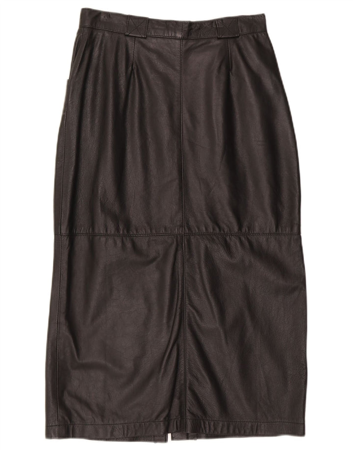 Saia de couro feminina vintage W28 média preta
