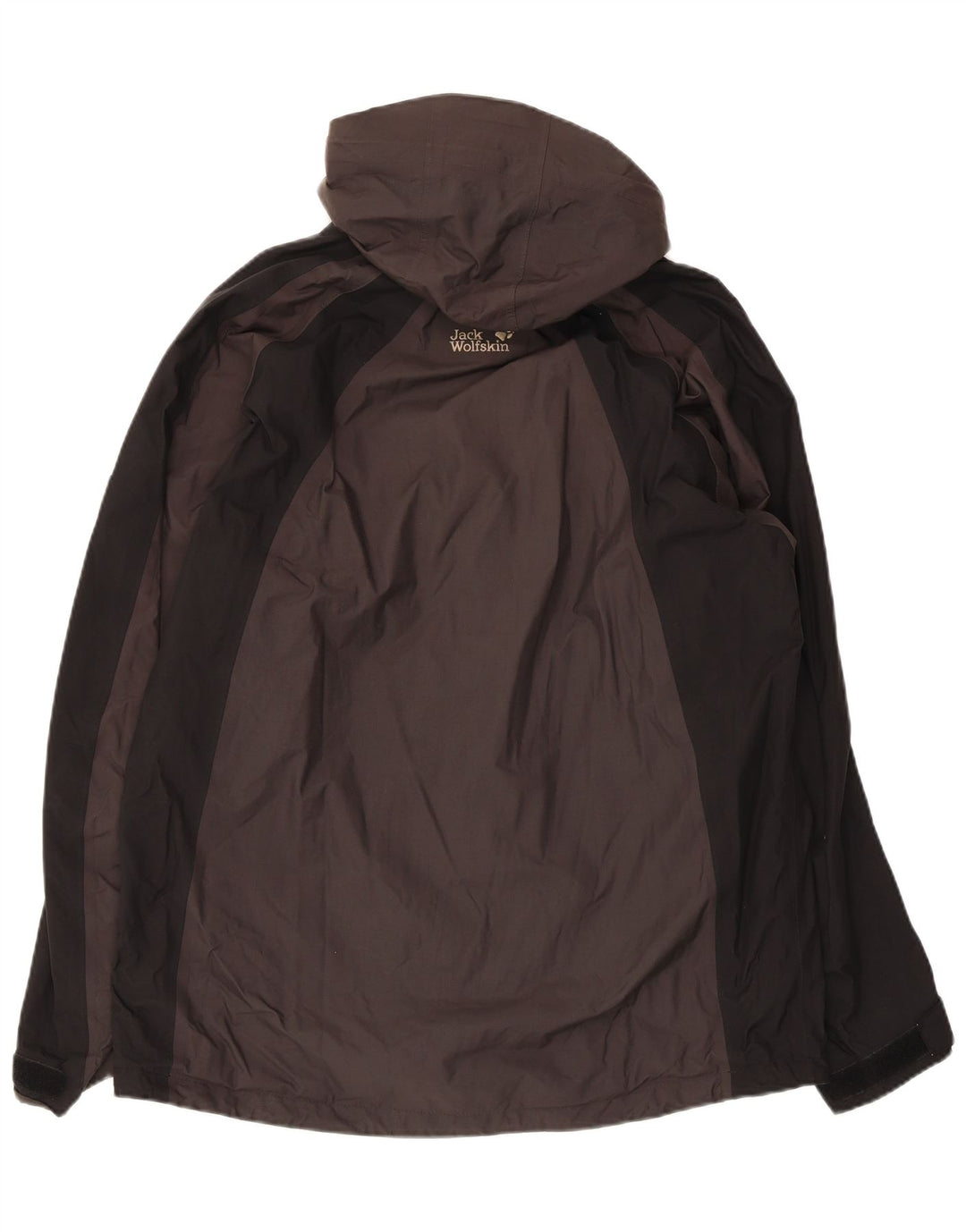 Jaqueta de chuva masculina com capuz Jack Wolfskin Reino Unido 36/38 bloco colorido cinza médio