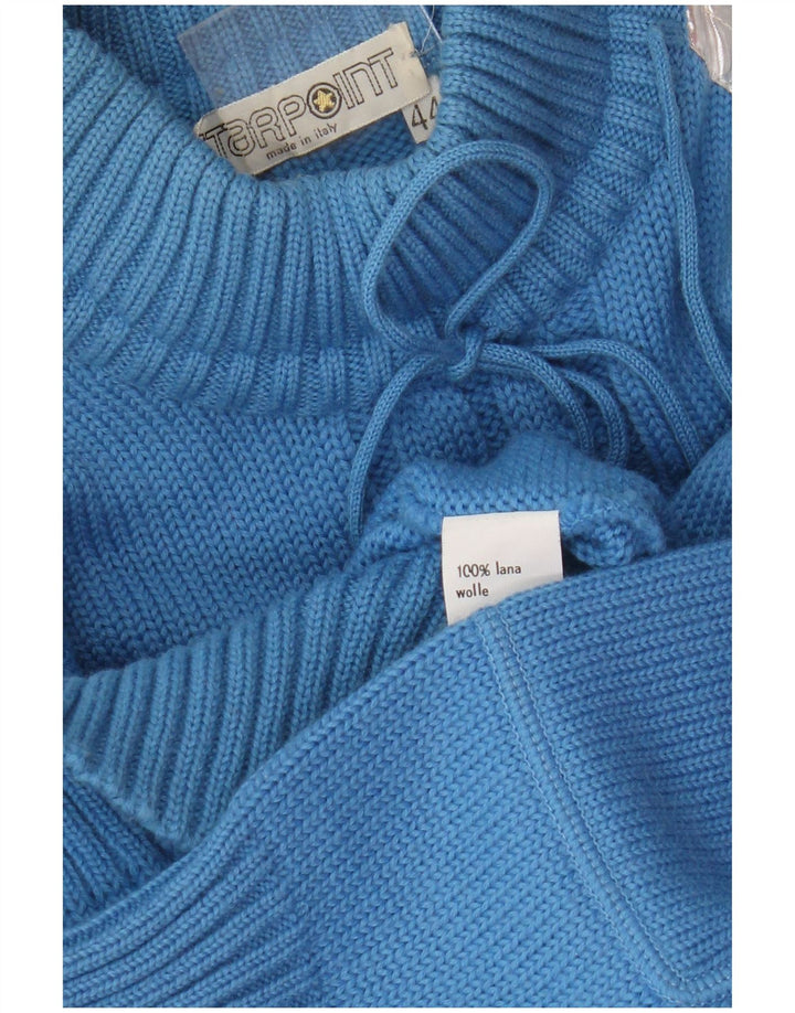 Suéter feminino vintage com gola tartaruga IT 44 bloco colorido azul médio