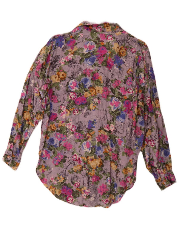 Blusa feminina vintage UK 14 grande floral multicolorida