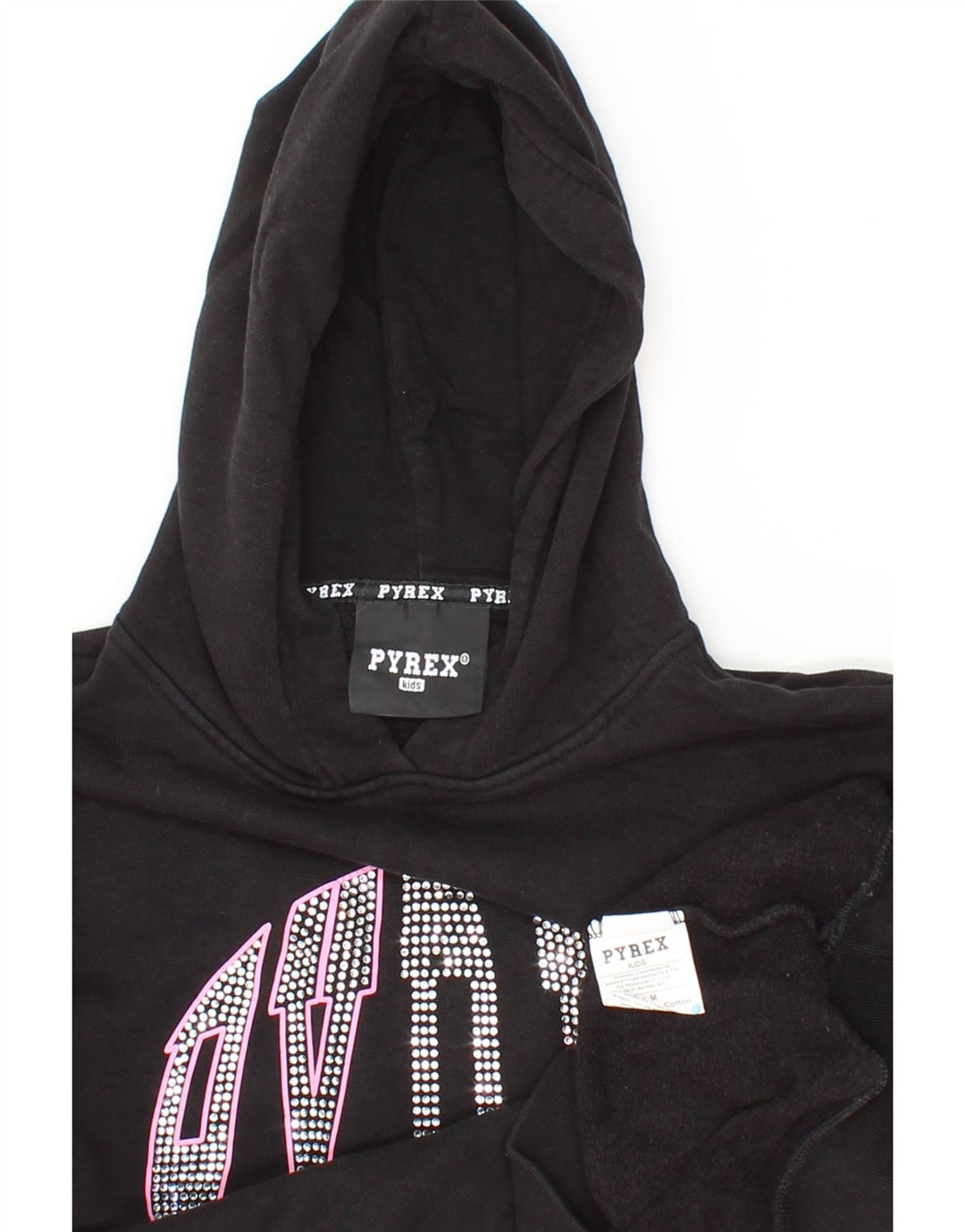 PYREX Girls Graphic Hoodie Jumper 10-11 Years Medium Black Cotton Vintage Pyrex and Second-Hand Pyrex from Messina Hembry 