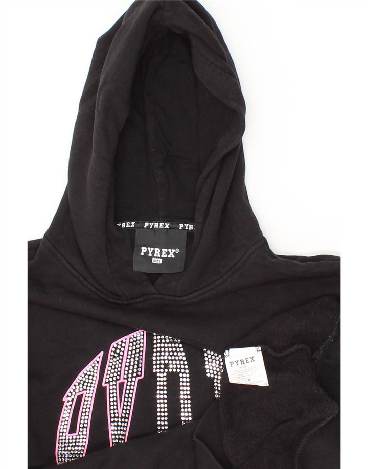 PYREX Girls Graphic Hoodie Jumper 10-11 Years Medium Black Cotton Vintage Pyrex and Second-Hand Pyrex from Messina Hembry 