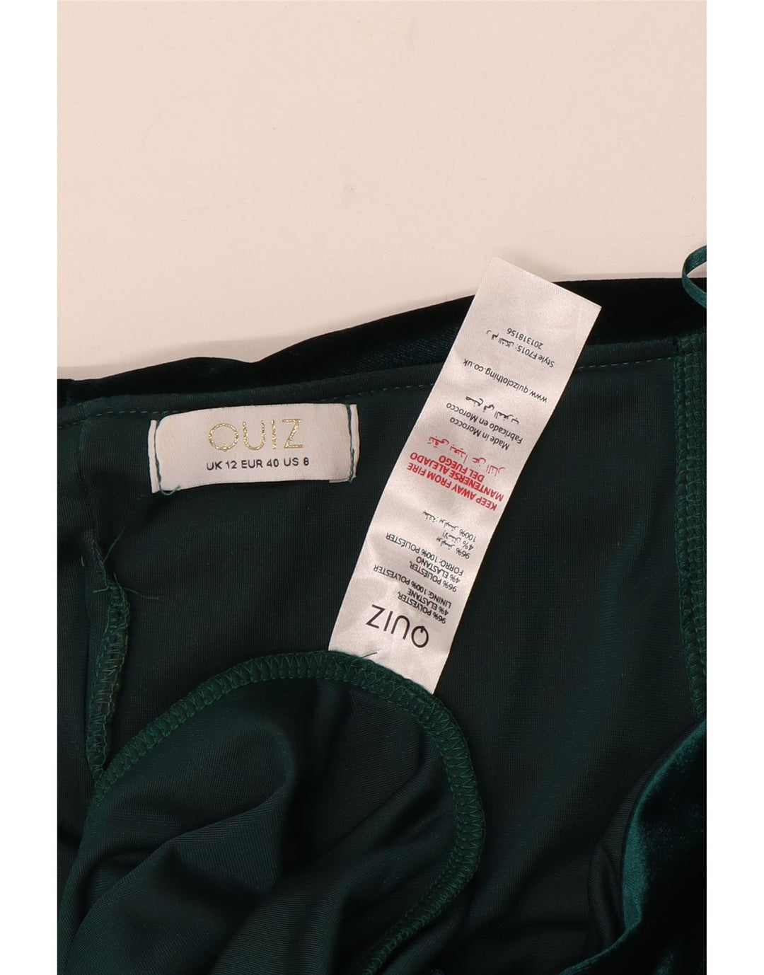 Quiz Vestido feminino de veludo maxi UK 12 poliéster verde médio