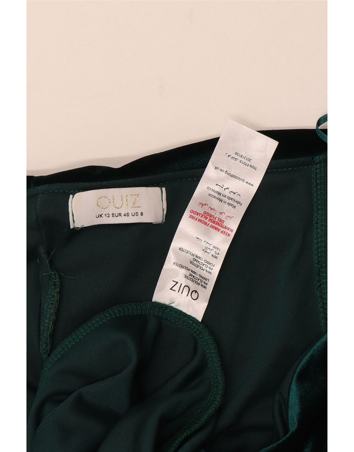 Quiz Vestido feminino de veludo maxi UK 12 poliéster verde médio