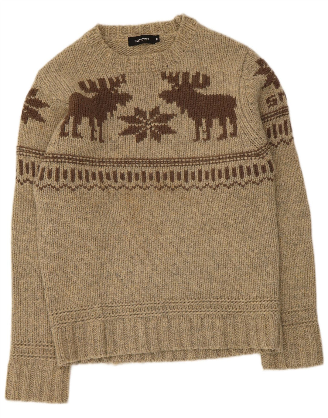 Suéter masculino Smog com gola redonda e gola redonda bege médio Fair Isle Lambswool