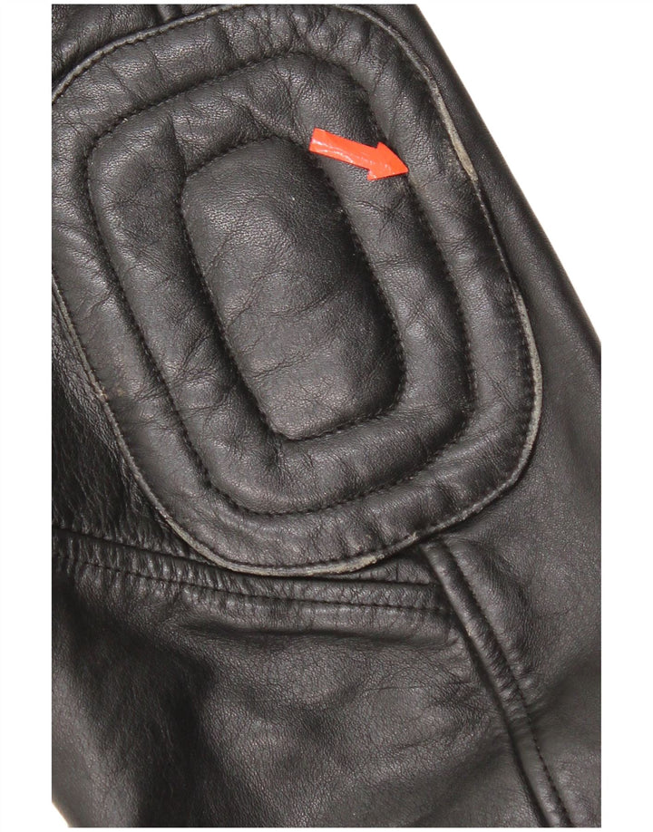 Jaqueta militar de couro masculina vintage Reino Unido 38 couro preto médio