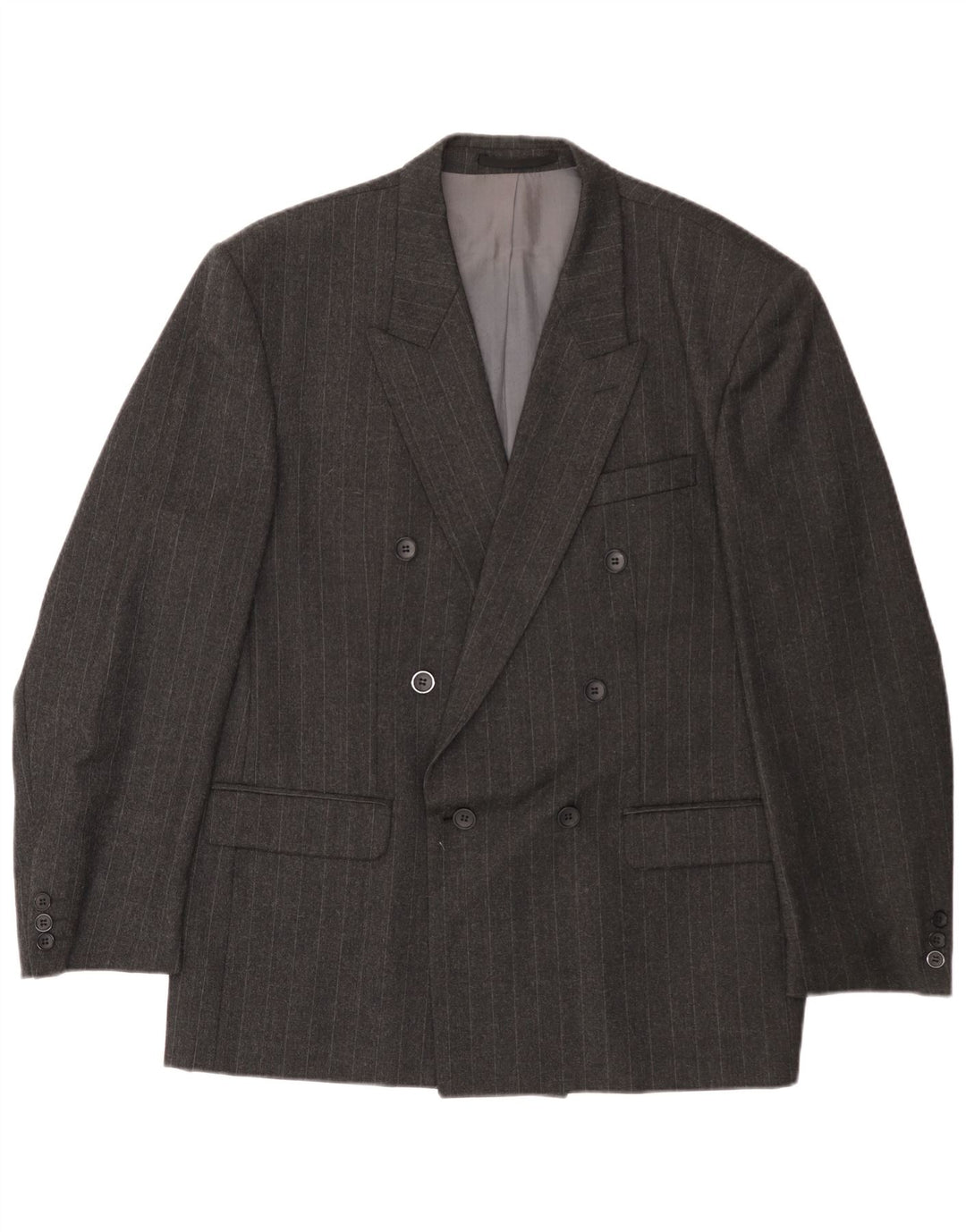 Jaqueta blazer masculina vintage com peito duplo UE 54 2XL lã listrada cinza