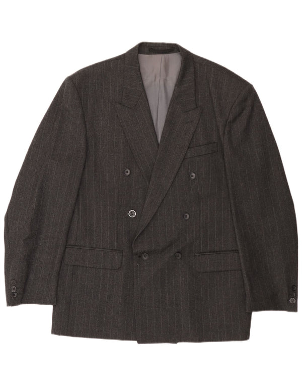 Jaqueta blazer masculina vintage com peito duplo UE 54 2XL lã listrada cinza