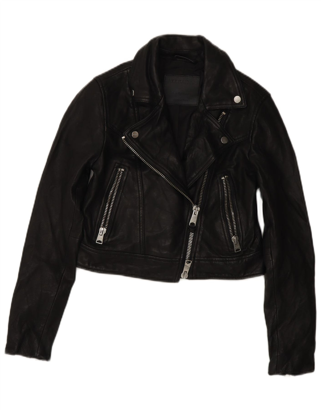 Jaqueta feminina de couro para motociclista All Saints Reino Unido 4 XS couro preto